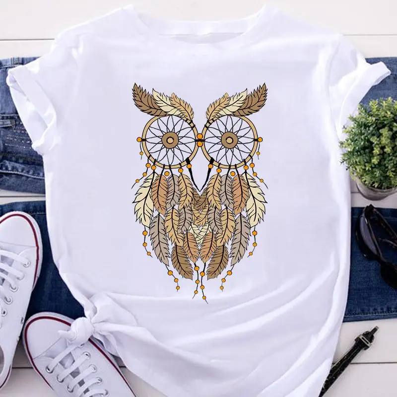 

Tees Ladies Owl Animal Style Cute 2022 Short Sleeve Cartoon Summer Fashion Wear Vacation Tshirts Tops Women Graphic T-Shirt