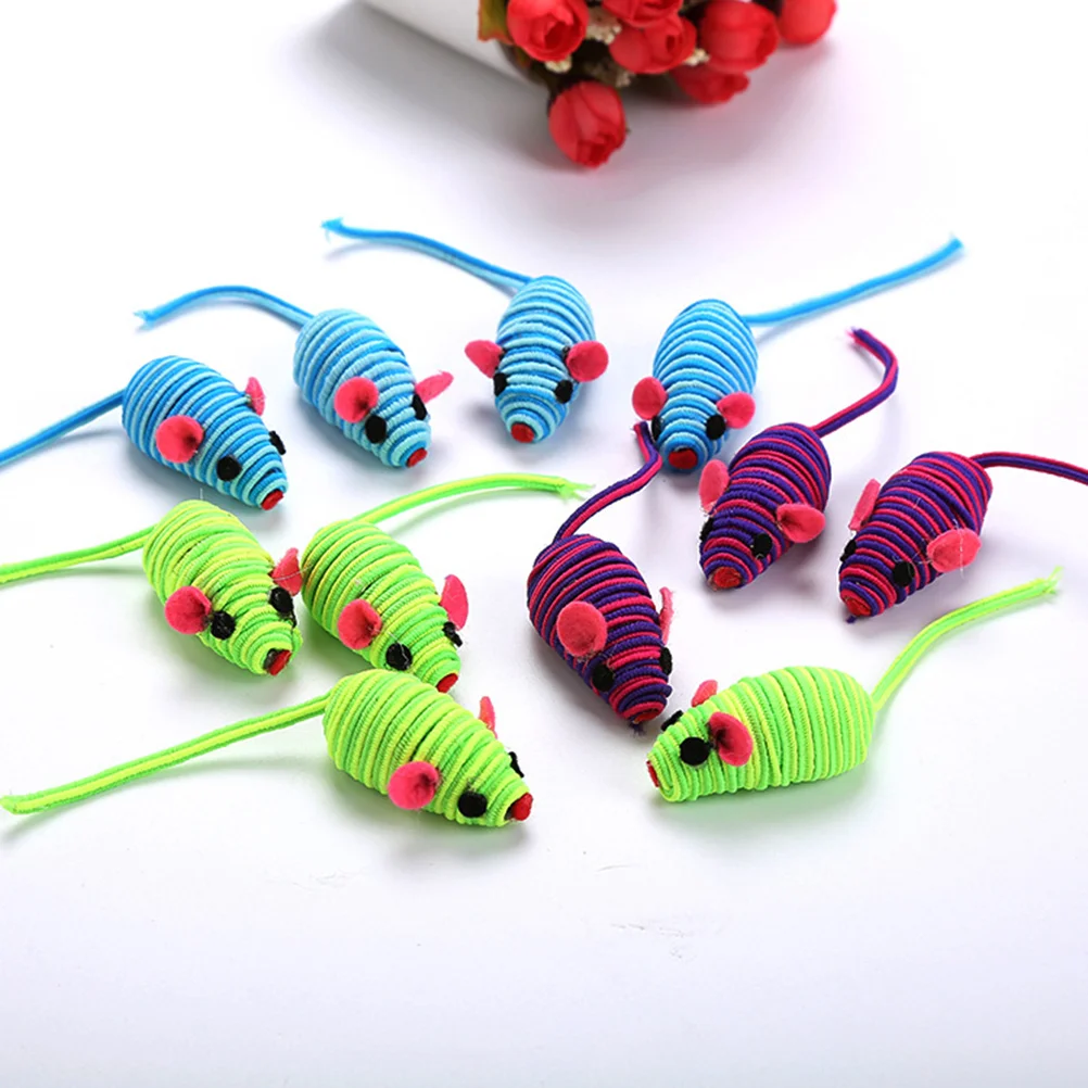 

6pcs Elastic Mouse Toy For Cat Mouse Toy Cat Playing Props Interactive Teaser Safe Service Life Random Color