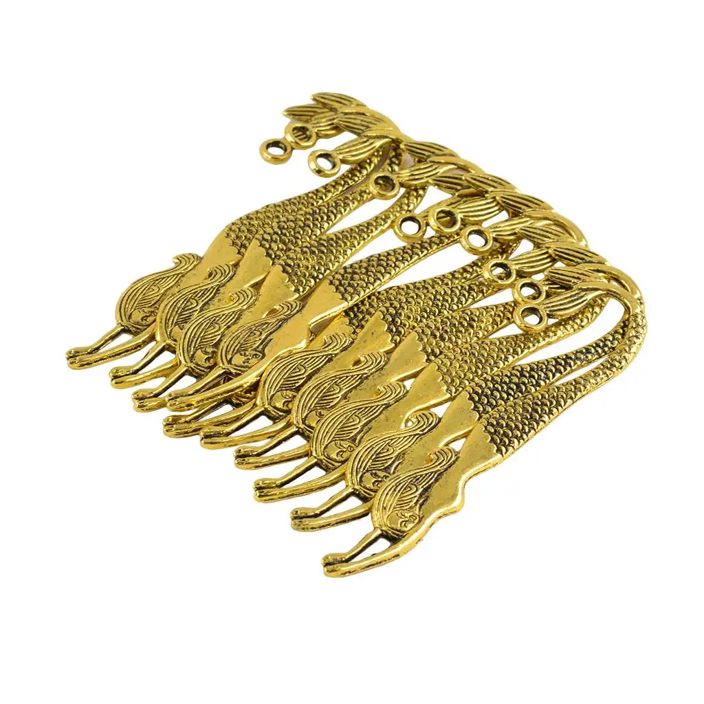 10Pcs Gold Alloy 3D Mermaid Charms Bookmark Book Marks DIY Findings