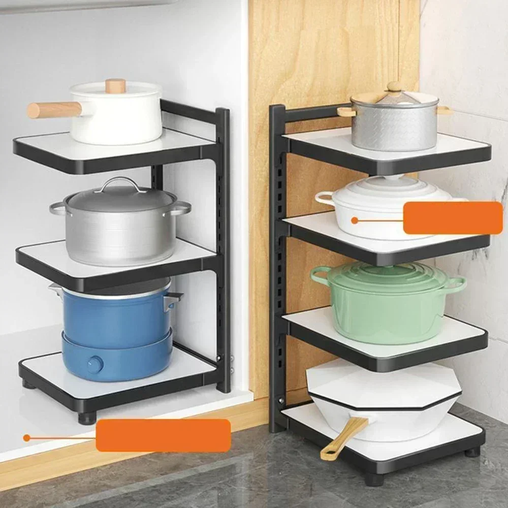 

Multi-layer Kitchen Storage Rack Pot Rack Under Sink Shelf Storage Layered Corner Closet Organizer Household Adjustable Cabinets