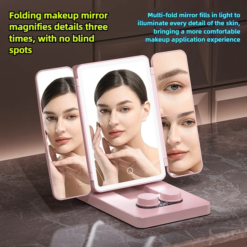 

Folding LED Makeup Mirror with Light | Rechargeable Compact Mirror for Makeup & Contact Lens Cleaning | Portable Vanity Mirror