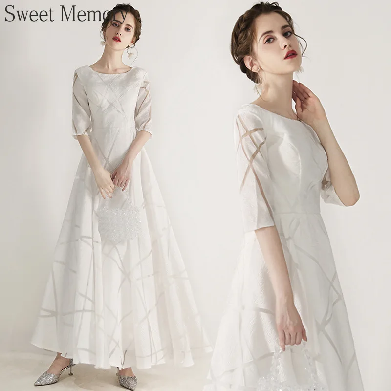 N119 Customize Sweet Memory Elegant Wedding Dresses White Gray Short Sleeves Long Evening Party Dress Mother of the Bride Dresse