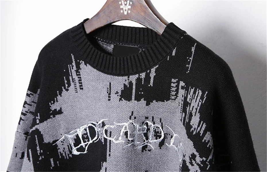 Mens Knitted Sweater Streetwear Hip Hop Punk Graffiti Print Pullover Men Oversized Harajuku Vintage Loose Casual Sweaters Male