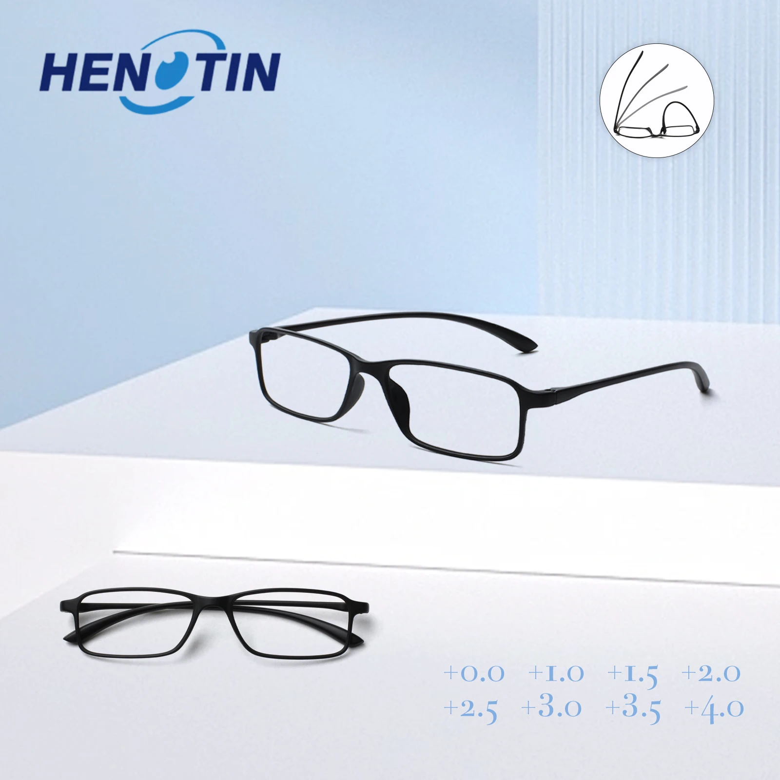 Henotin Reading Glasses for Women Men Soft Rectangular Frame HD Lenses Durable Lightweight Portable Diopter Prescription Glasses