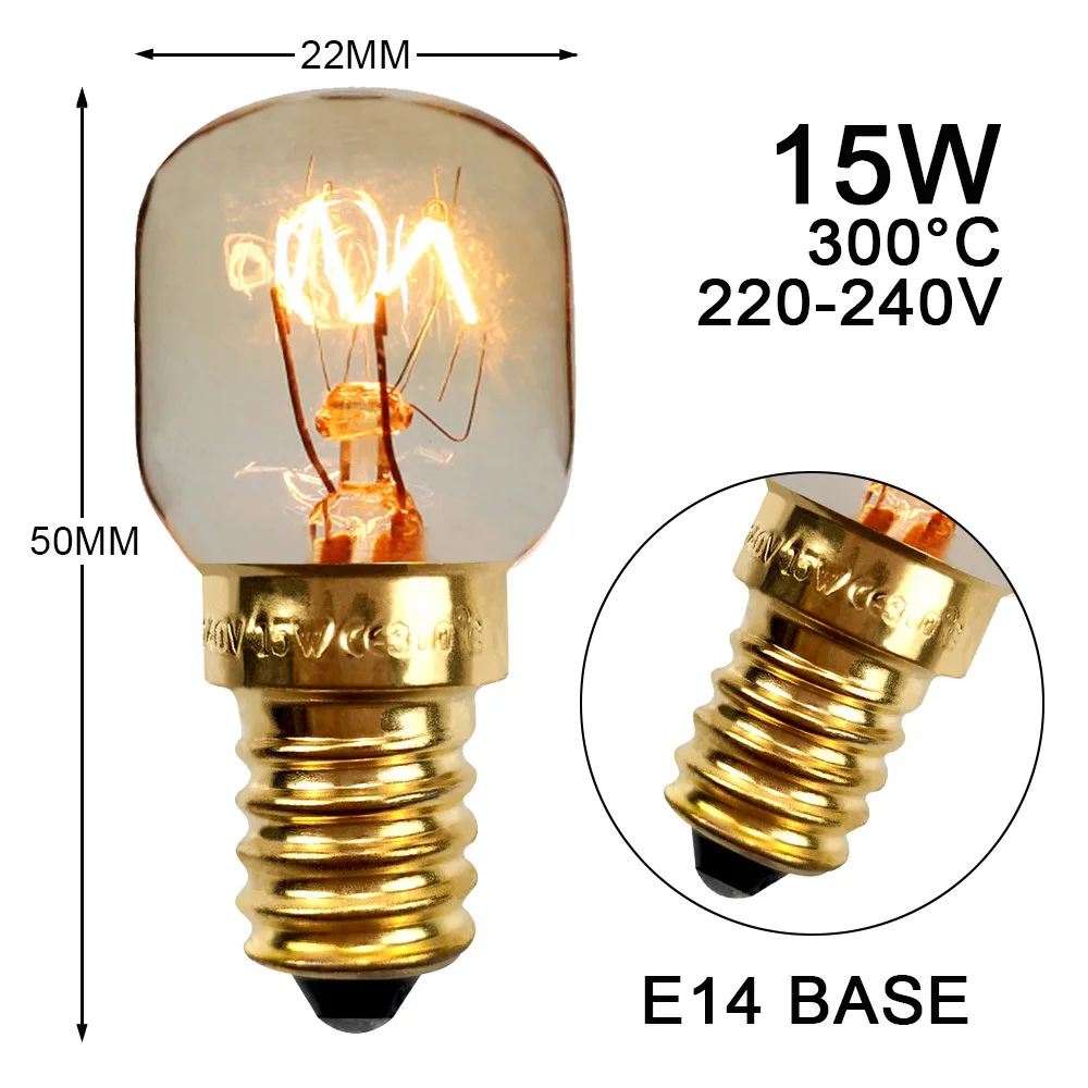 Oven Light 15W 25W High Temperature Resistant 300 Degree Tungsten Oven Microwave Oven Bulb Salt Lamp E14 Small Screw Mouth