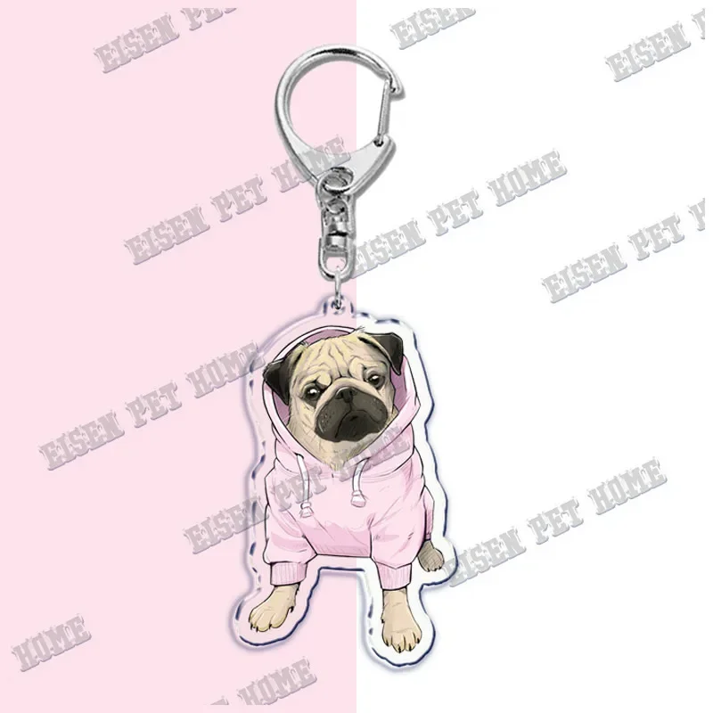 Cute Dog PUG Keychain for Accessories Bag Cartoon Pet Pendant Key Chain Ring Love Pug Keychains Jewelry Christmas Gift