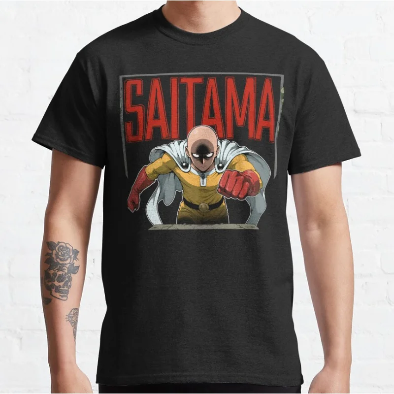 

Serious Saitama Super hero manga One punsh man Anime Short-sleeve crewneck T-shirt for men Large size Adult Tops S-6xl