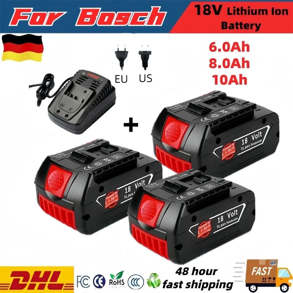 2024 NEW For BOSCH Authentic 18V 10AH LITHIUM-ION BATTERY GBA 18V 10 AH 18V Professional GBA GSR GSB BAT618 BAT609 w/Fuel Guage