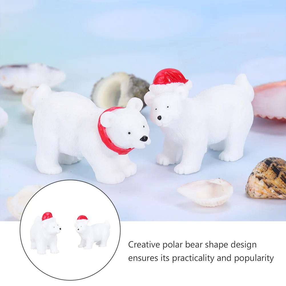 9 Pcs Miniatures Figurines Christmas Polar Bear Ornaments Adornment Sculpture Resin Crafts White Desktop Decorations