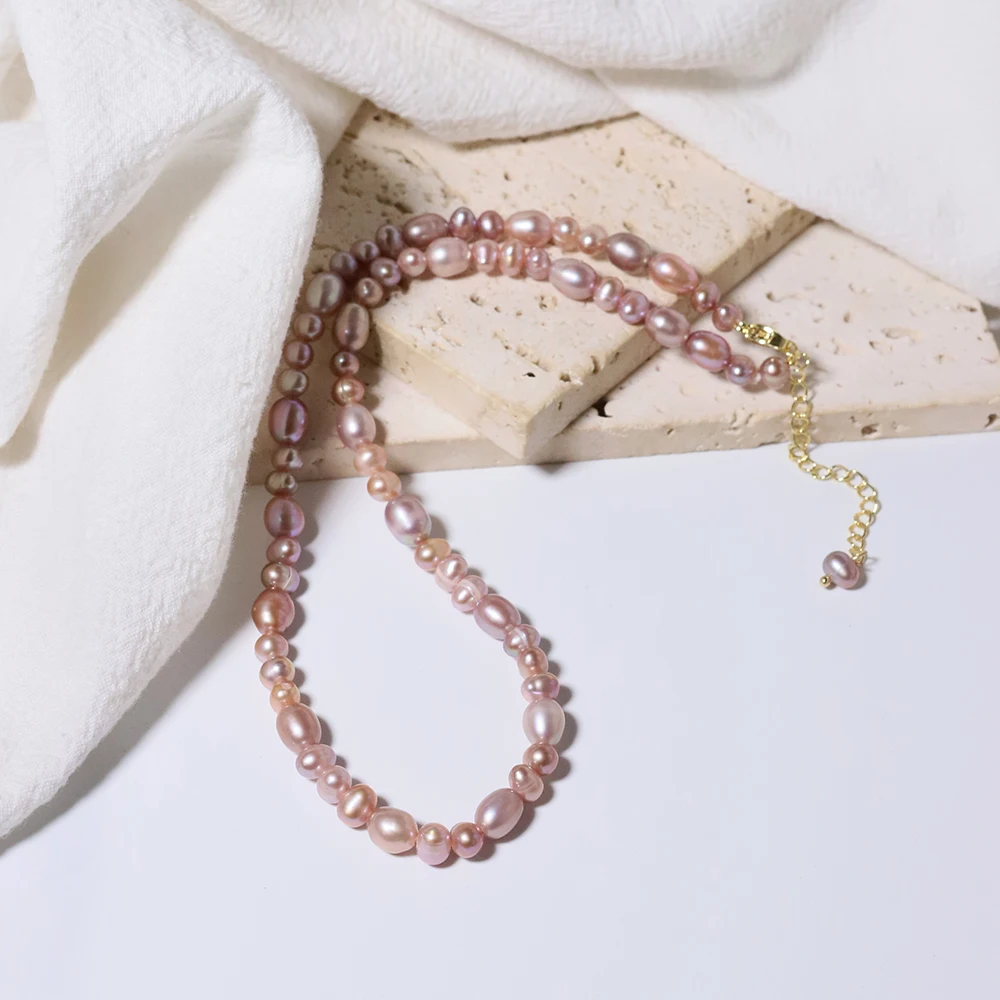 Natural Freshwater Pink Purple Pearl Necklace Korean Style Women Luxury Jewelry Fashion Ladies and Girls Gift GN0671