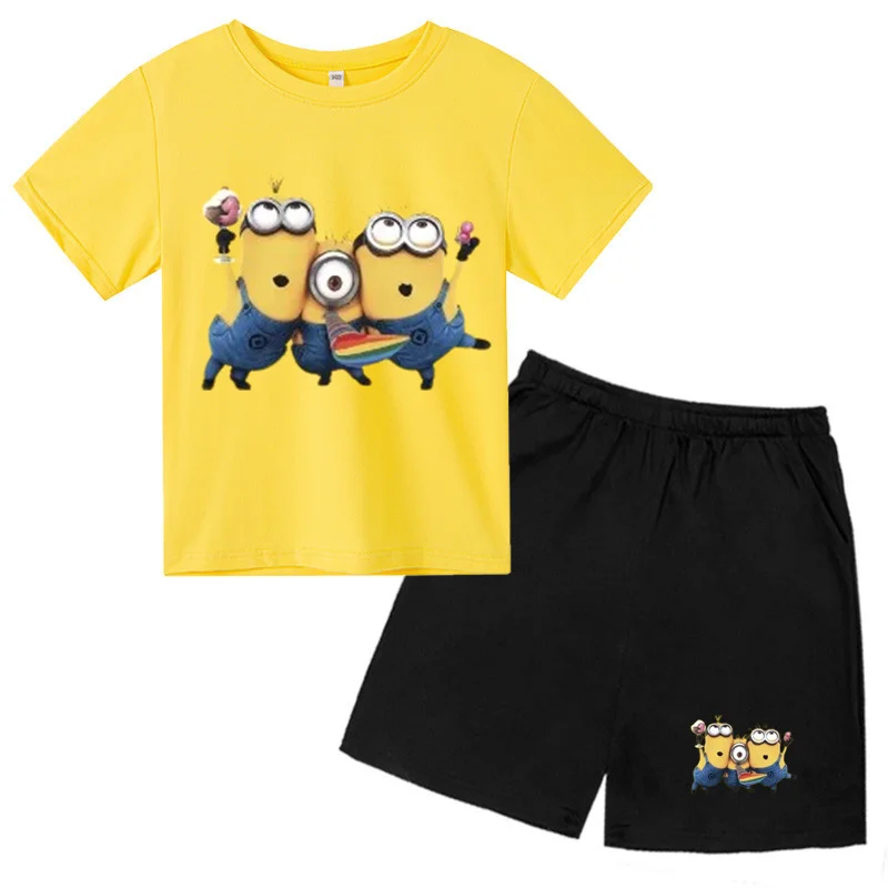 

2024 Cartoon Minions tee Summer children's cotton T-shirt Fashion casual boys girls round neck top short sleeves sets