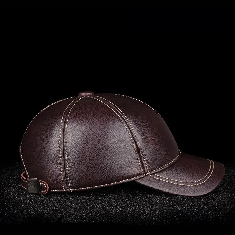 New Male Genuine Leather Baseball Caps Outdoor Hockey Golf Fishing Gorras Black/Brown Trucker Hat For Man Cowhide Adjustable