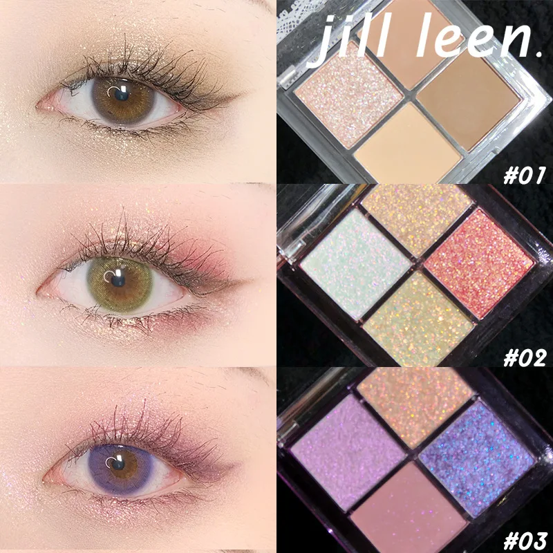 Minisombra de Ojos de cuatro colores, polvo portátil con purpurina de perla, gusano de seda tumbado, maquillaje de ojos