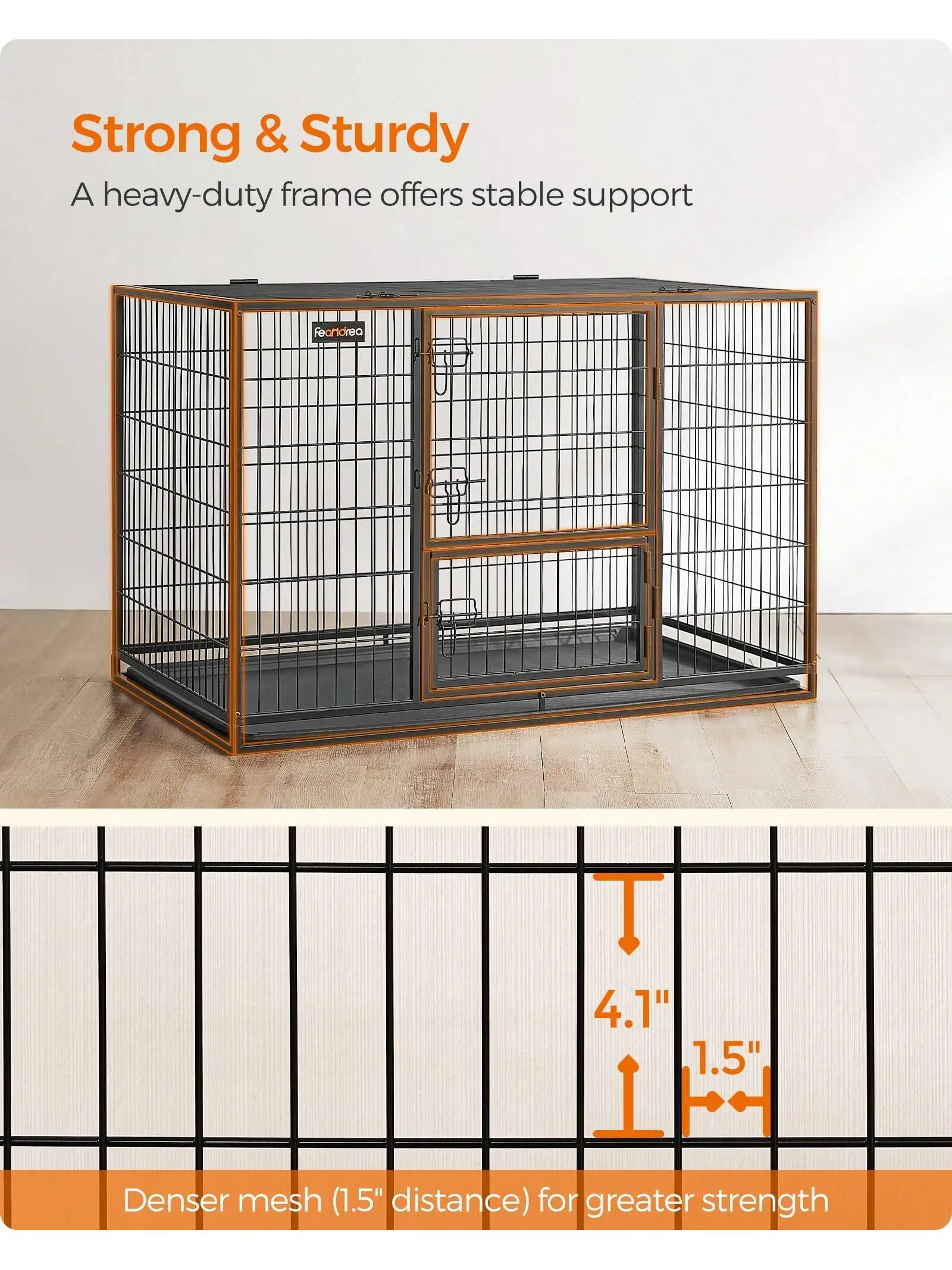 Feandrea Heavy-Duty Dog Crate, Metal Dog Kennel And Cage With Removable Tray, XXL For Large Dogs, 48 X 29.3 X 31.7 Inches, Black