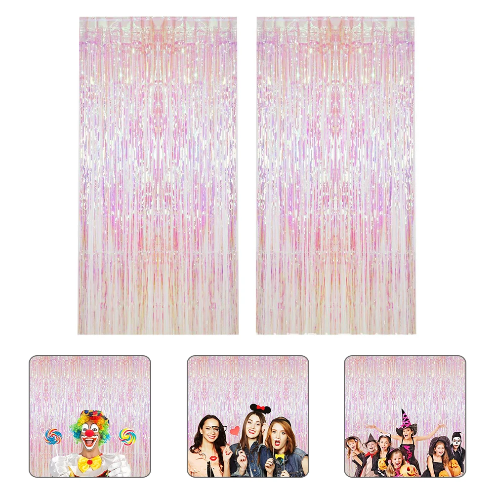 

Colorful Rain Tinsel Curtains 2 Sets Plastic Party Background Decorative Hanging Metallic Line Birthday Wedding Festivals Photo