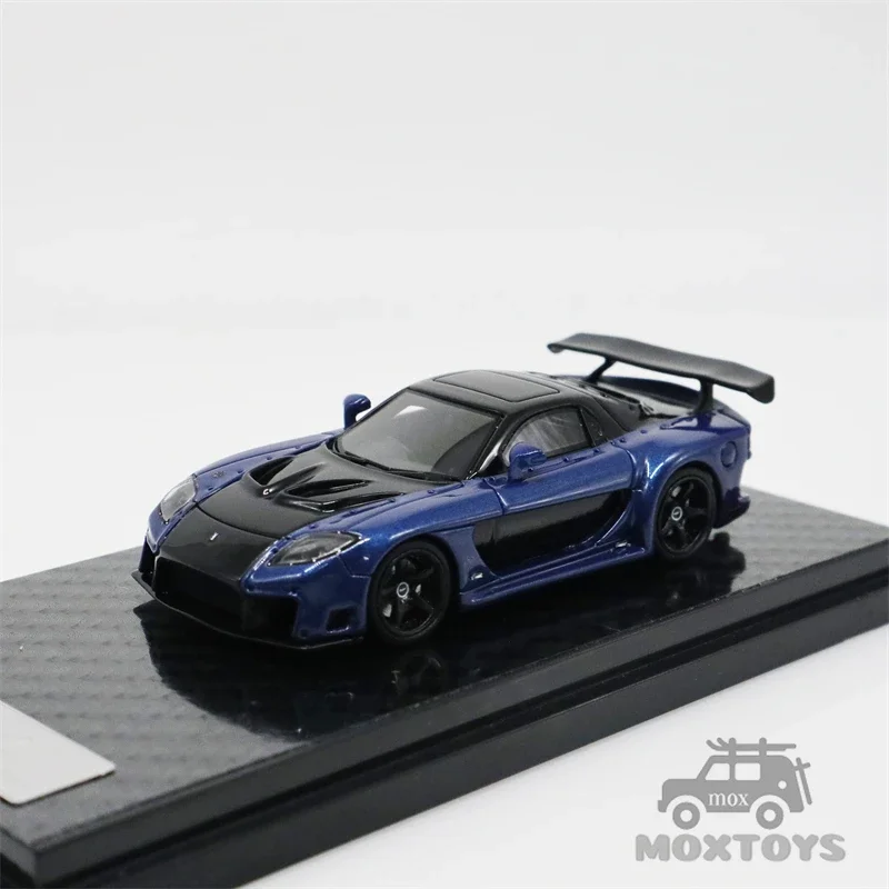 YM Model 1:64 Veilside Fortune 7 Mazda RX7 Yellow / Blue Resin Model Car