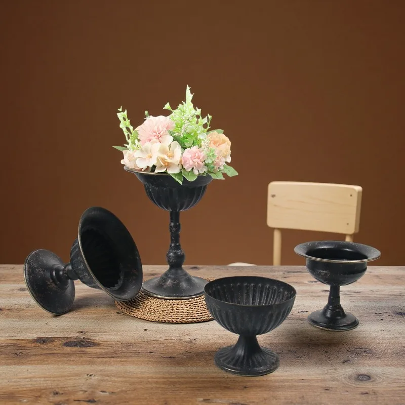 Retro High-footed Flower Pot B & B Hotel Decorative Wrought Iron Vase Shooting Props Flower Ornaments