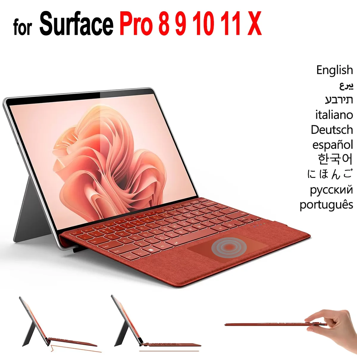 Keyboard for Microsoft Surface Pro 11/10/9/8/X 13 inch Ultra-Thin Detachable Bluetooth Backlit Multi-Touch Trackpad Pen Holder