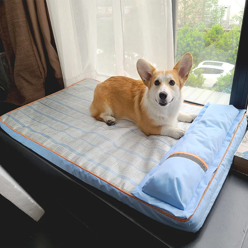 Dog Bed for Summer With Pillow Pad for Small Medium Large Dogs Ice Silk Mat for Dogs Sleeping Mat Removable Washable Pet Bed