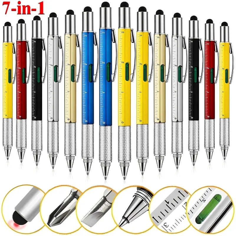 

7 in1 Multifunction Ballpoint Pen Handheld Tool Measure Technical Ruler Stylus Screwdriver Touch Capacitive Pen Spirit Level