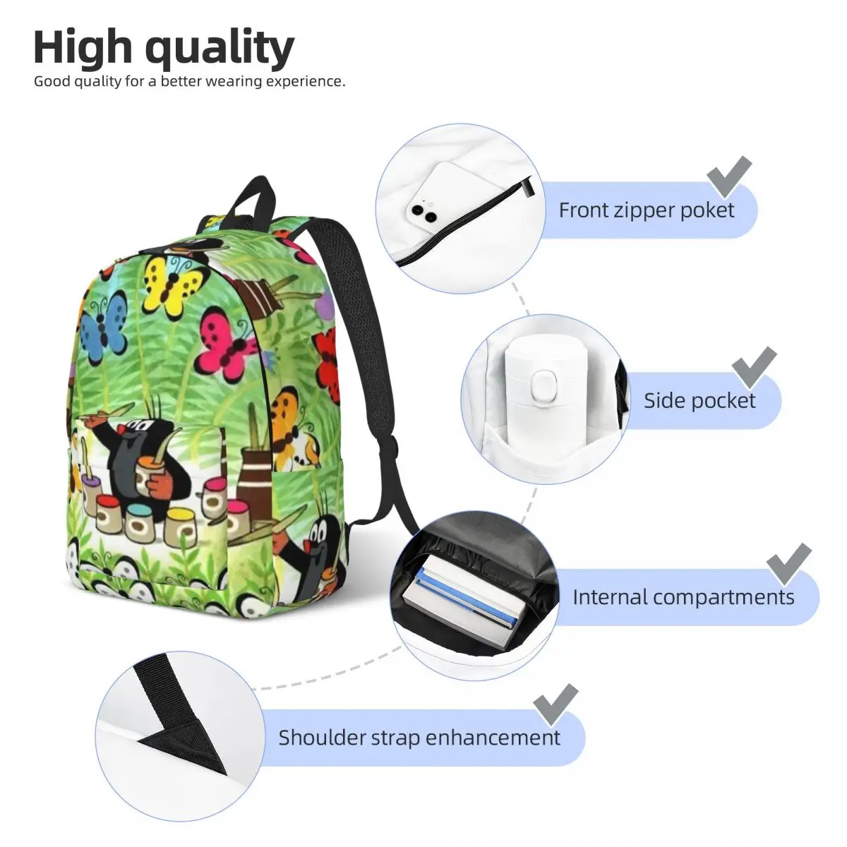 A pequena toupeira Krattek Anime mochila para pré-escolar, mochila do estudante da escola primária, menino, menina, mochila de lona infantil, esportes