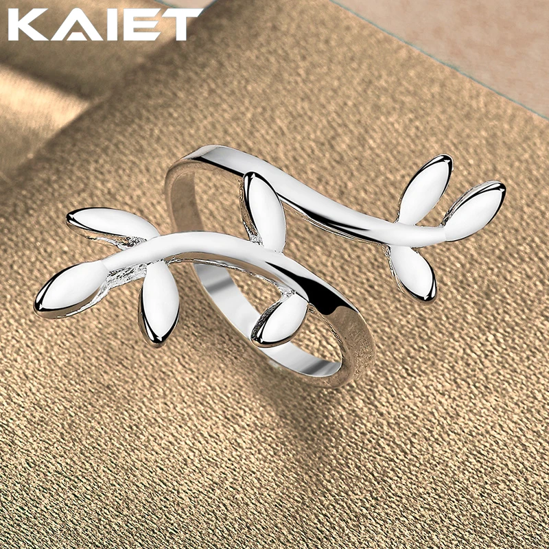 KAIET Fashion Silver Color Willow Leaf Open Ring Wedding Party Charm Accessories For Women Jewelry