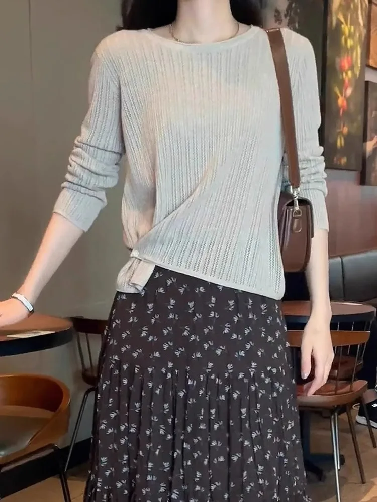 

Comfortable round Ne Lazy Sle Knitted Sweater Long Sve Casual Color Faionable Slimming Top Easy to Wear