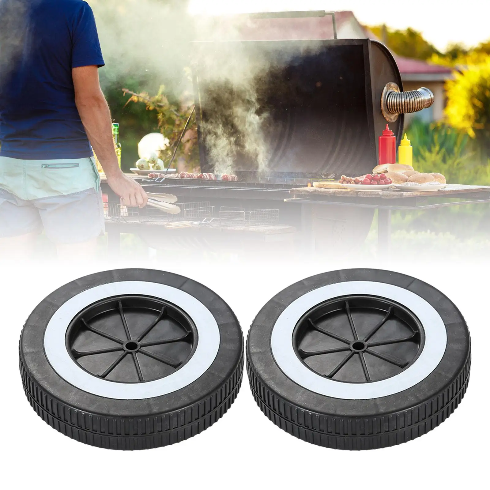 2Pcs BBQ Wheels Wheelbarrow Gas Grills Wheels for Garden Barbecue Kitchen