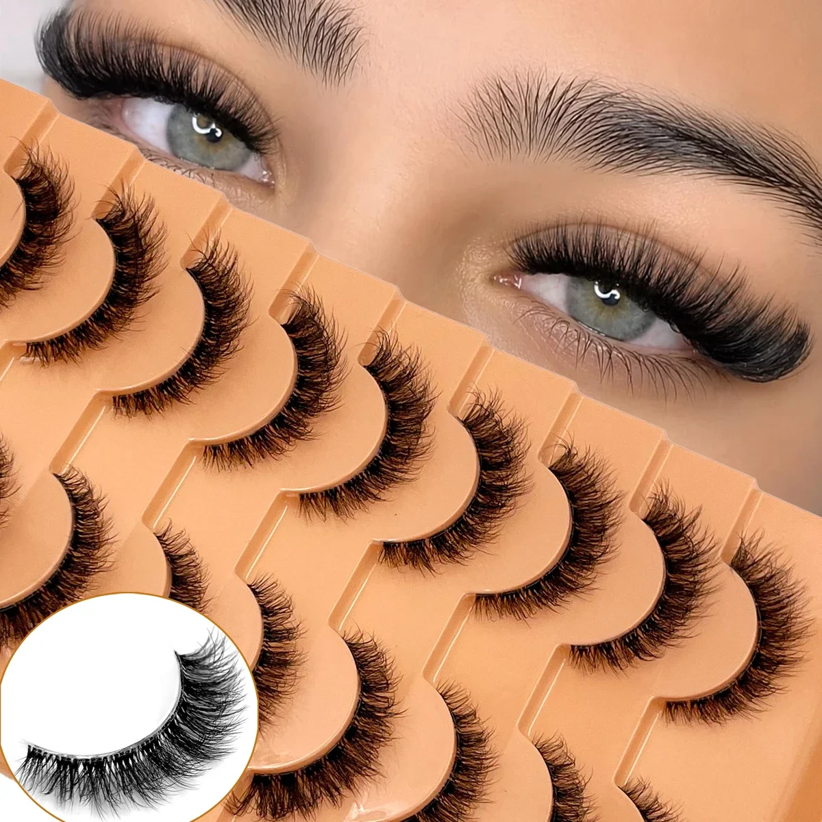HBZGTLAD New 10Pairs 3D Mink Lashes Faux Mink Fluffy Lash Soft Full Thick Wispy Eyelashes Dramatic Transparent Clear Band Makeup