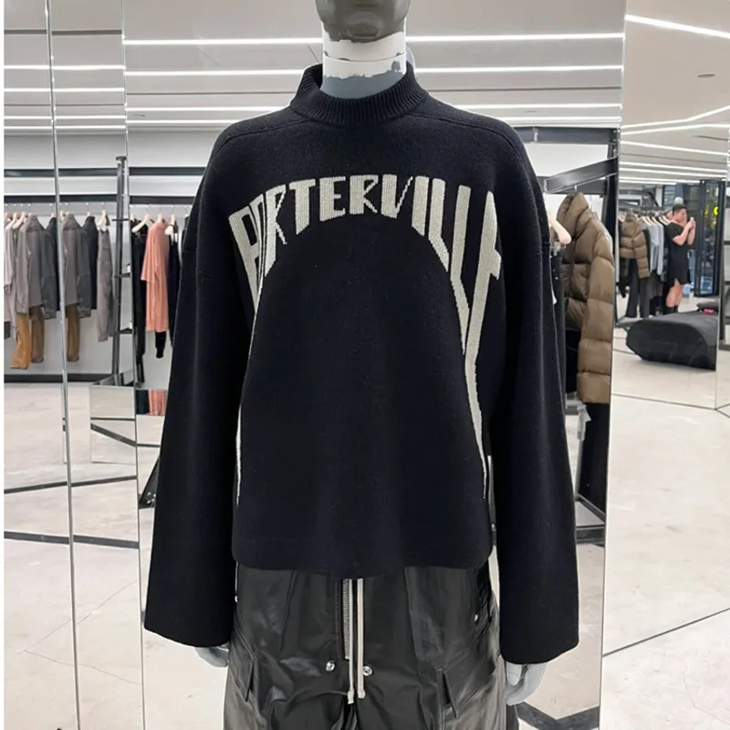 HKSH Spring Autumn Winter Men\'s Tide RO Heavy Niche O-Neck Letter Jacquard Knitted Pullover Silhouette Loose Dark Sweater HK3476