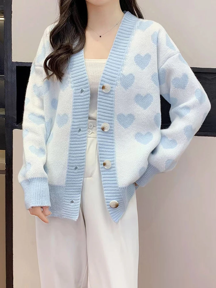 Cute Soft Knitted Cardigan Women Casual Single Breasted Sweater Coat Korean Fashion Knitwears Tops Spring Fall Knit Outerwears