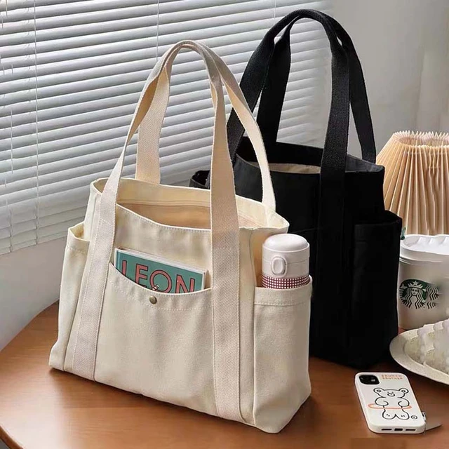 Women Canvas Shoulder Bags College Girl Books Handbag Cotton Cloth Fabric Commuting Zipper Purse Big Tote Ladies Shopping Bag AliExpress