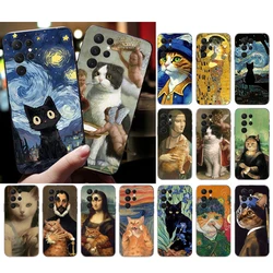 Van Gogh Gustav Klimt Mona Lisa Fun Cat Phone Case For Samsung S25 S24 S23 S22 S21 S20 Ultra S20 S22 S21 S23 S20 FE S24 Plus