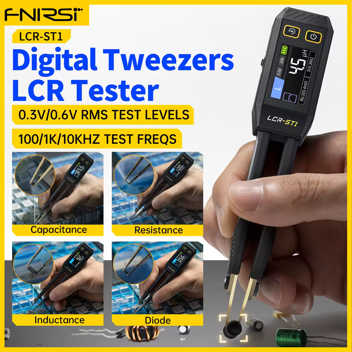 FNIRSI LCR-ST1 Smart Tweezer LCR SMD ESR Tester Resistance Capacitance Inductance Continuity Diode Test Auto Multimeter Tools