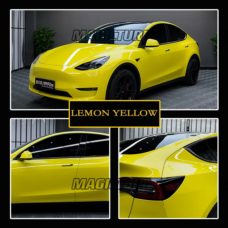 

Super Gloss Lemon Yellow PET Self Adhesive Film Car Wrap Vinyl Covering Full For Any Car Body Decoration Styling Sticker