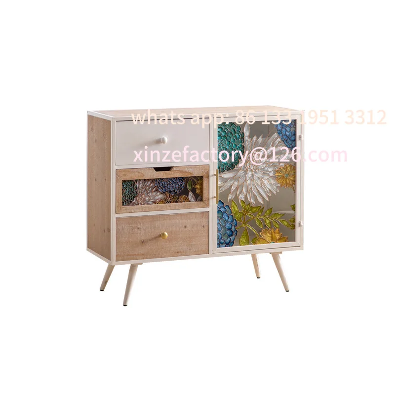 

Hand-painted enamel dining side cabinet, tea room combination storage cabinet, dustproof glass light luxury cabinet