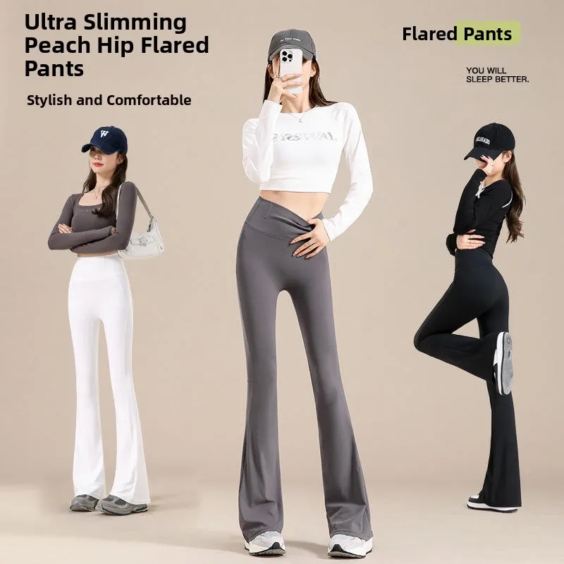 กางเกงโยคะเอวสูงทรงกระบอกขาบานสำหรับผู้หญิง ผ้าบาง กระชับสัดส่วน ใส่เป็นชั้นในฤดูร้อน ควบคุมหน้าท้อง สีขาว