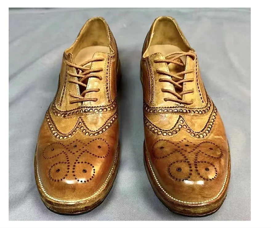 グッドイヤー手作り英国レトロ本革ソールハイエンド馬革メンズヴァンテージダービーブローグドレスシューズ