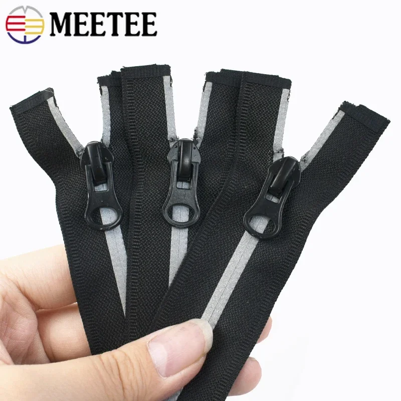 

2/4Pcs Meetee 5# Nylon Zipper 40-100cm Open-End Reflective Zippers Garment Outdoor Clothes Bag Repair Tailor Sewing Accessory