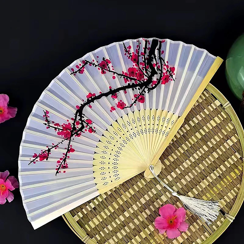 Bamboo Antique Folding Fan Chinese Style Fan Summer Female Dance Fan Portable Elegent Flower Hand Held Fan Exquisite Gifts