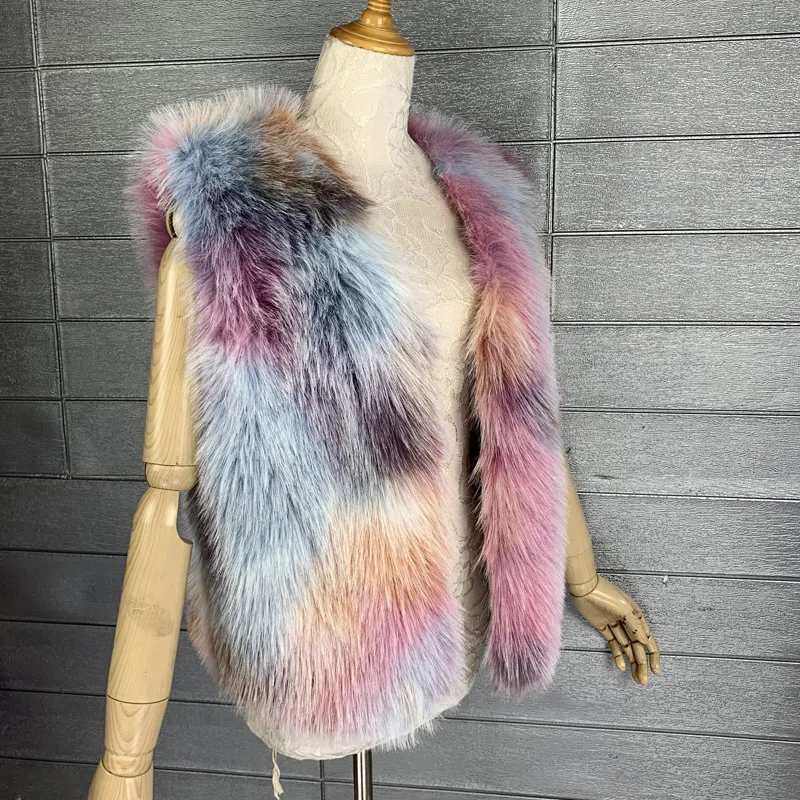 

Tie Dyed Autumn/Winter Eco friendly Tuscany Fur Vest Artificial Fox Hair