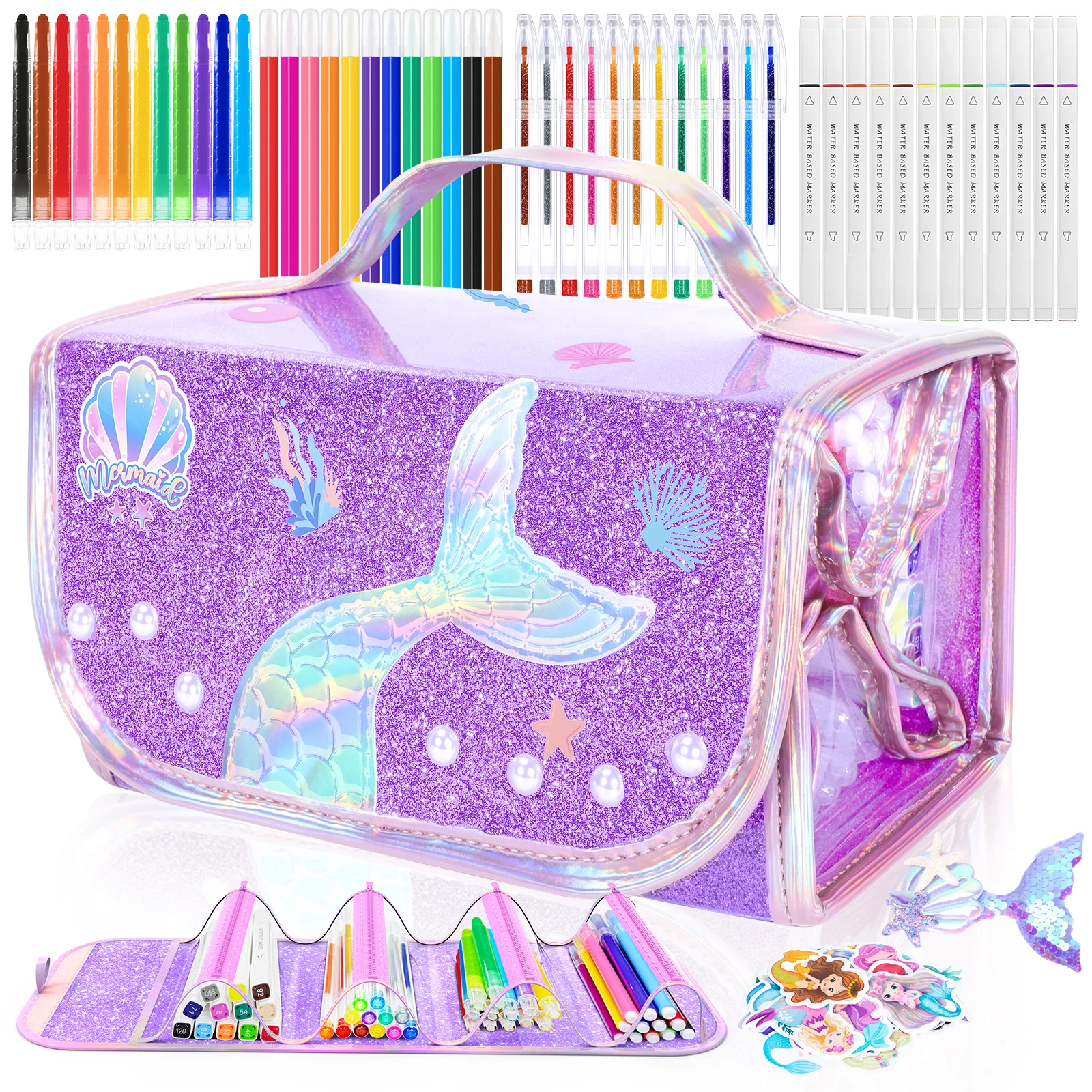 Mermaid Zipper Pen Bag Large Capacity Pencil Marking Pen Desktop Storage Stationery Bag Handheld Student Girl Party Gift