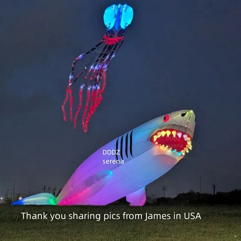 DDDZ LED Giant 18M Shark Zachte Opblaasbare Hanger show kite ripstop nylon Lijn Wasserij voor Volwassenen met ronde hoek LED