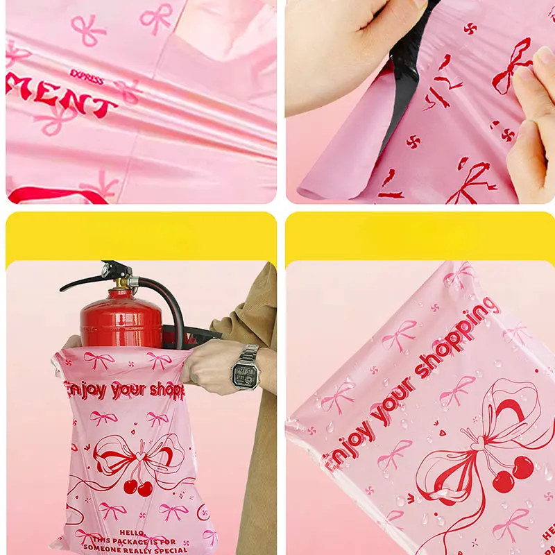 New Pink Express Bags Cute Bow Knot Delivery Bag Packing Shoe Envelopes PE Self Adhesive Courier Pouch Mailing Storage Bags