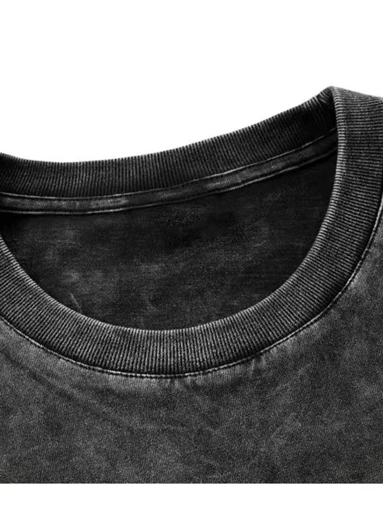 Hochwertiges Oversize-Herren-Sommer-T-Shirt aus Baumwolle, Vintage-Waschung, Kurzarm, Locker Geschnitten, Streetwear, Kurzarm-Oberteil – Detail 5