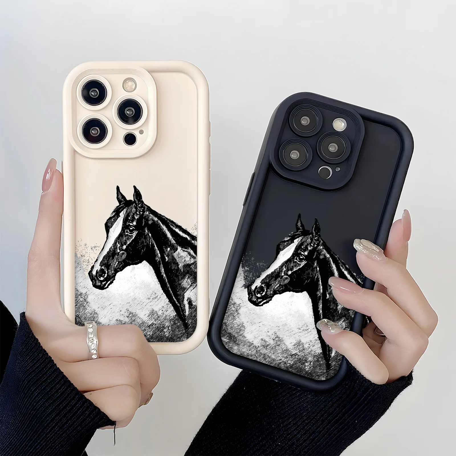 

Creative black and white horse phone case for iPhone 16 15 14 13 12 11 Pro/ Max/Plus shock-proof and fall-proof