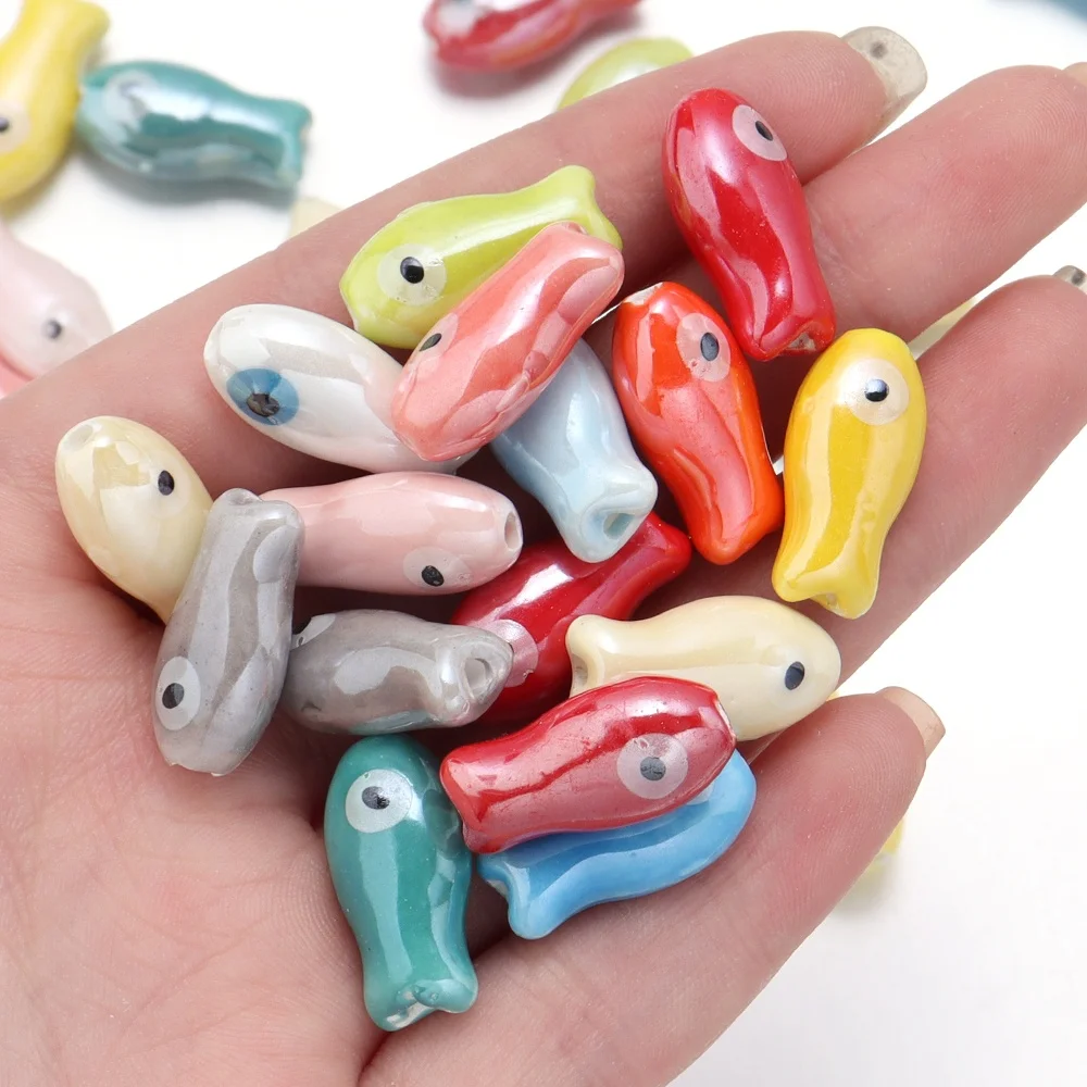 10pcs/lot Retro Small Fish Ceramic Beads Colorful Loose Spacer Beads For DIY Exquisite Bracelet Phone Chains Jewelry Accessories