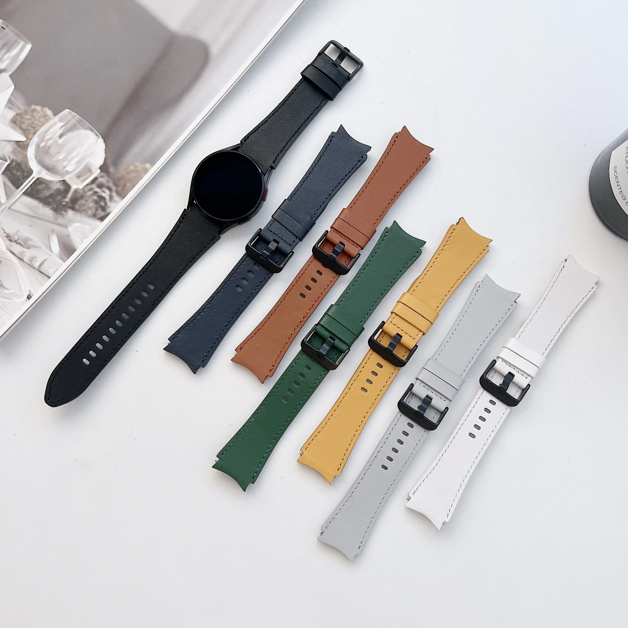 Leather strap For Samsung Galaxy watch 6/5/4 40mm 44mm 5 Pro 45mm Curved seamless wristband For Watch 6 Classic 47mm 43mm Correa