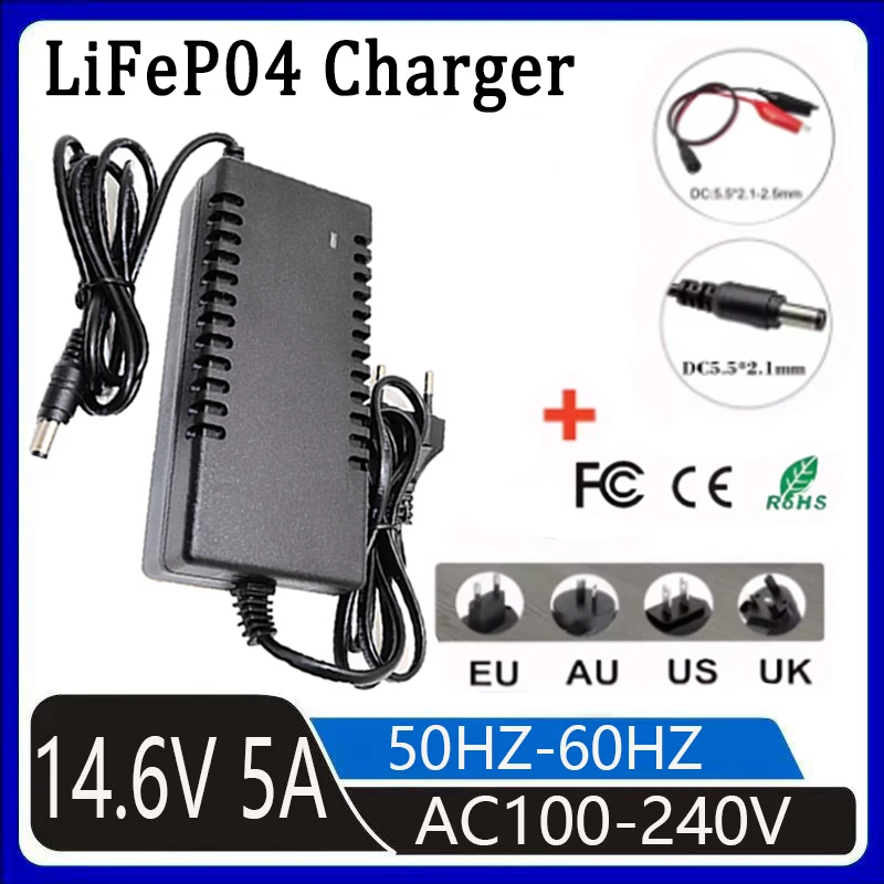 14.6V 5A LiFePO4 intelligent charger converted to DC lithium iron 4S 12V 12.8V 14.4V universal intelligent charger high-power 10