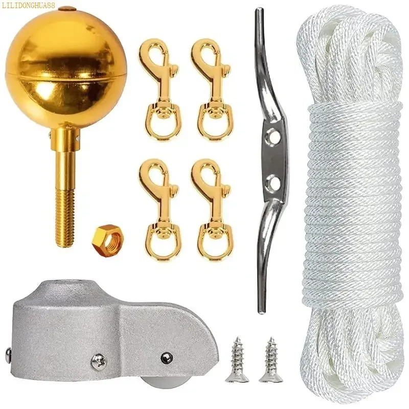 U1JB Flagpole Maintenance Set Featuring Rustproof Truck And Metal Fasteners 50ft Cord